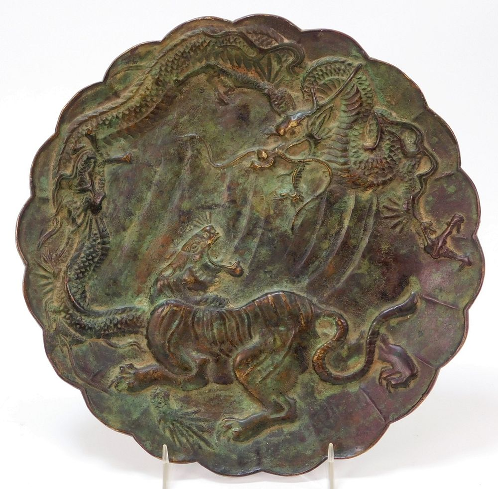 Heavy Japanese Bronze Meiji Period Plaque Plate Japan Meiji Period