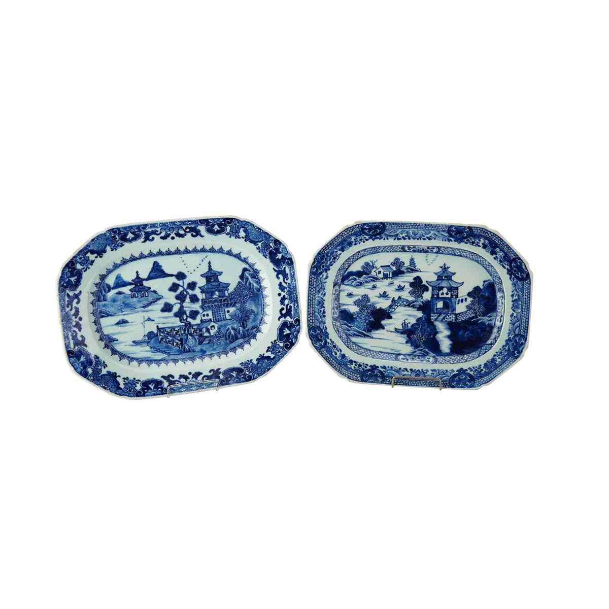 Two Blue and White Export Nanking T Platters 18th 19th