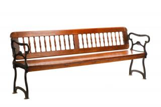 Nashville Railroad Wrought Iron Pine Bench American early 20th century