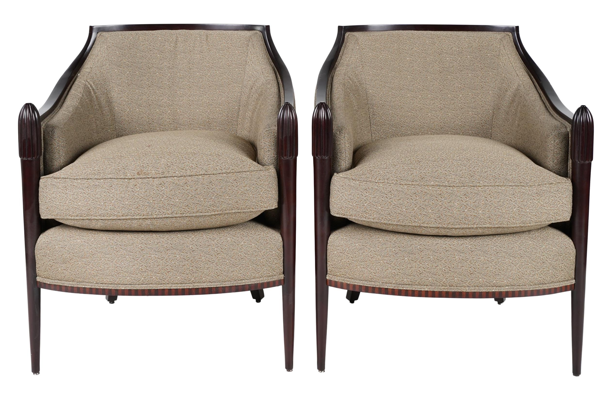 PAIR OF BAKER ART DECO STYLE BERGERES with manufacturer s
