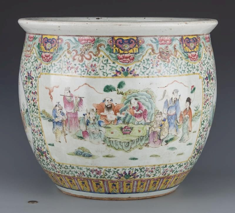 Famille Rose Porcelain Fish Bowl Republic Period Large Chinese Export