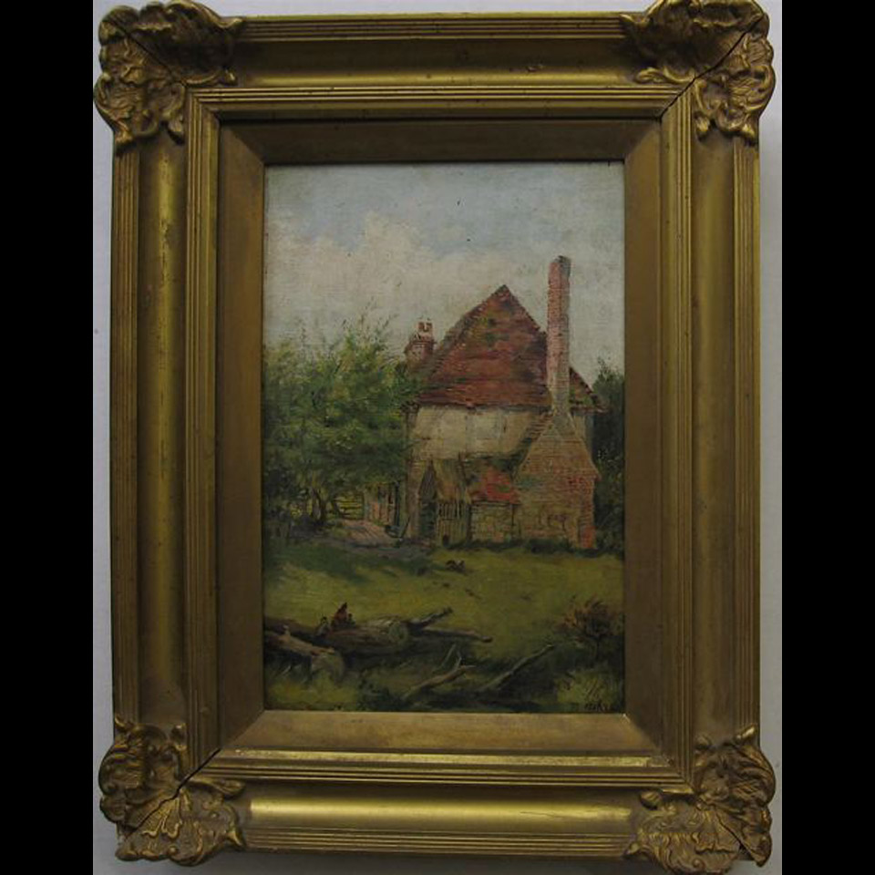 BY THE OLD HOMESTEAD F FISHER 19TH C BRITISH OIL