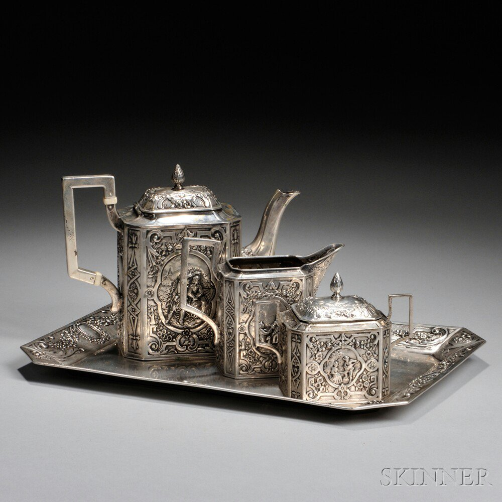 Four piece Diminutive German 800 Silver Tea Set comprised of