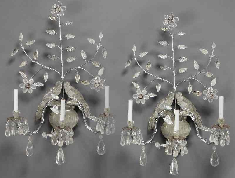 Pr Bagues style rock crystal sconceswith urn shaped back plate