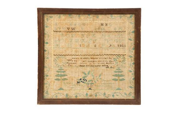 SAMPLER Jenny Riddle Bedford School possibly American 1811 silk on