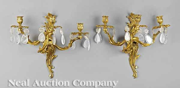 A Pair of Louis XV Style Gilt Bronze Three Light