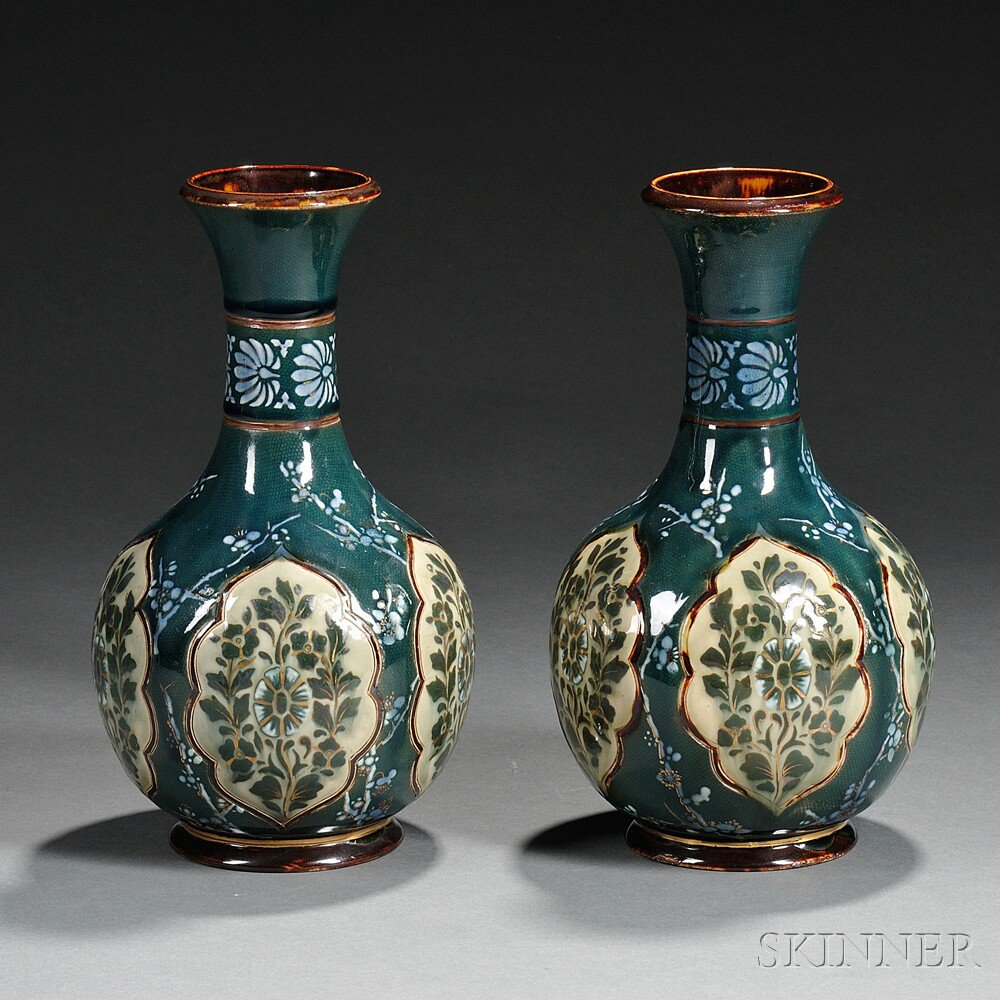Pair of Doulton and Slaters Patent Vases England c 1890