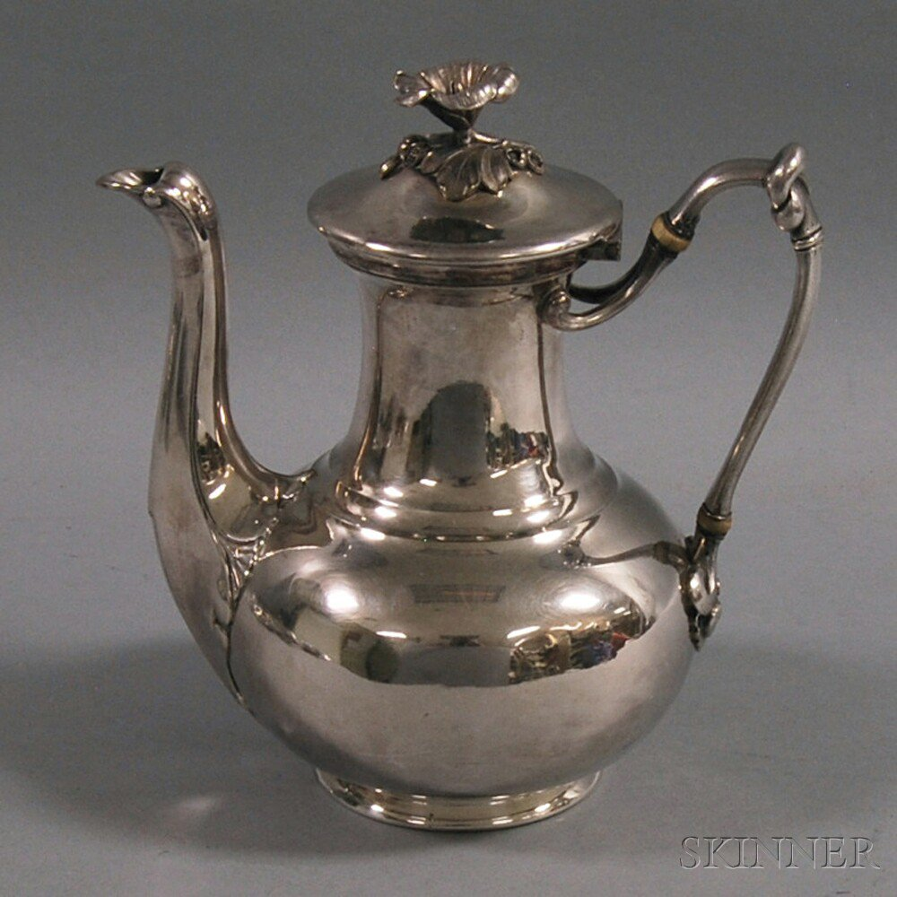 Christofle Silver plated Coffeepot with ivorine heat stops and floral
