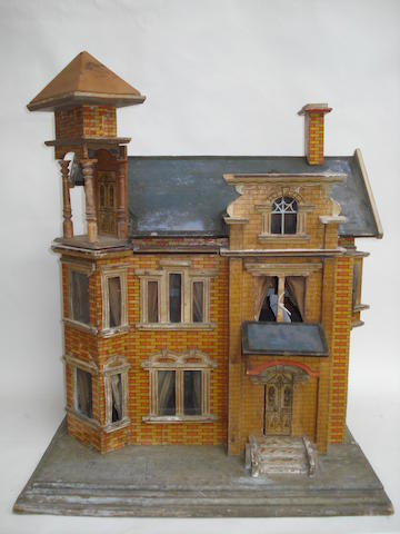 A Moritz Gottschalk blue roof dolls house The paper red