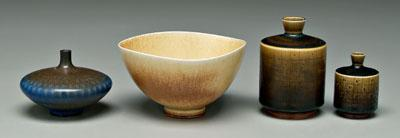 Four pottery vessels by Berndt Friberg Swedish master potter 1899