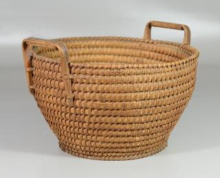 Tall Rye Straw Bowl with Handles 13 diameter 8 3