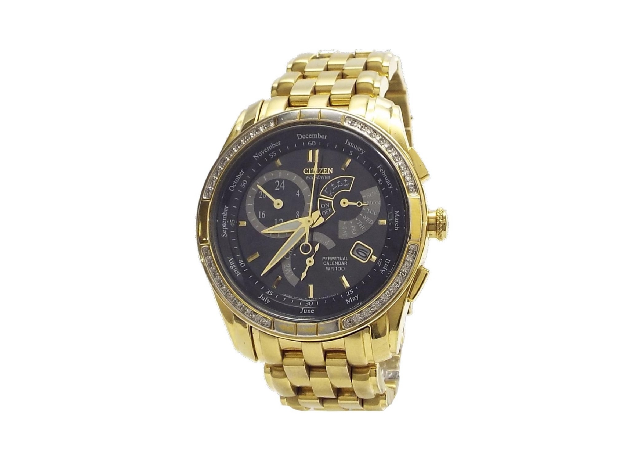 Citizen Eco Drive Perpetual Calendar WR100 diamond set gold plated