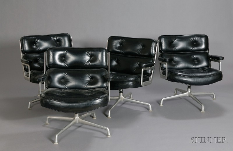 Four Charles and Ray Eames ES105 Swivel Armchairs Leather and