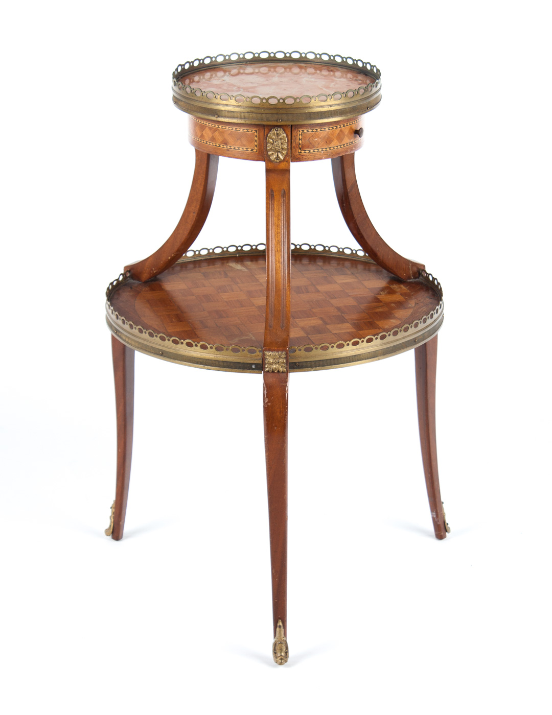 Louis XVI style parquetry inlaid servante 20th century round rouge