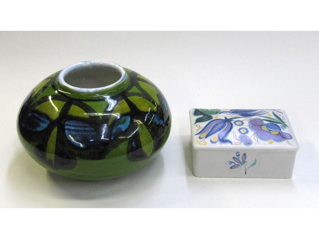 Poole Delphis vase and a Poole bluebird decorated box and