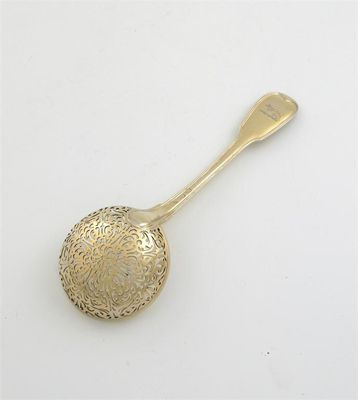 An early 19th century French silvergilt sugar sifter ladle fiddle