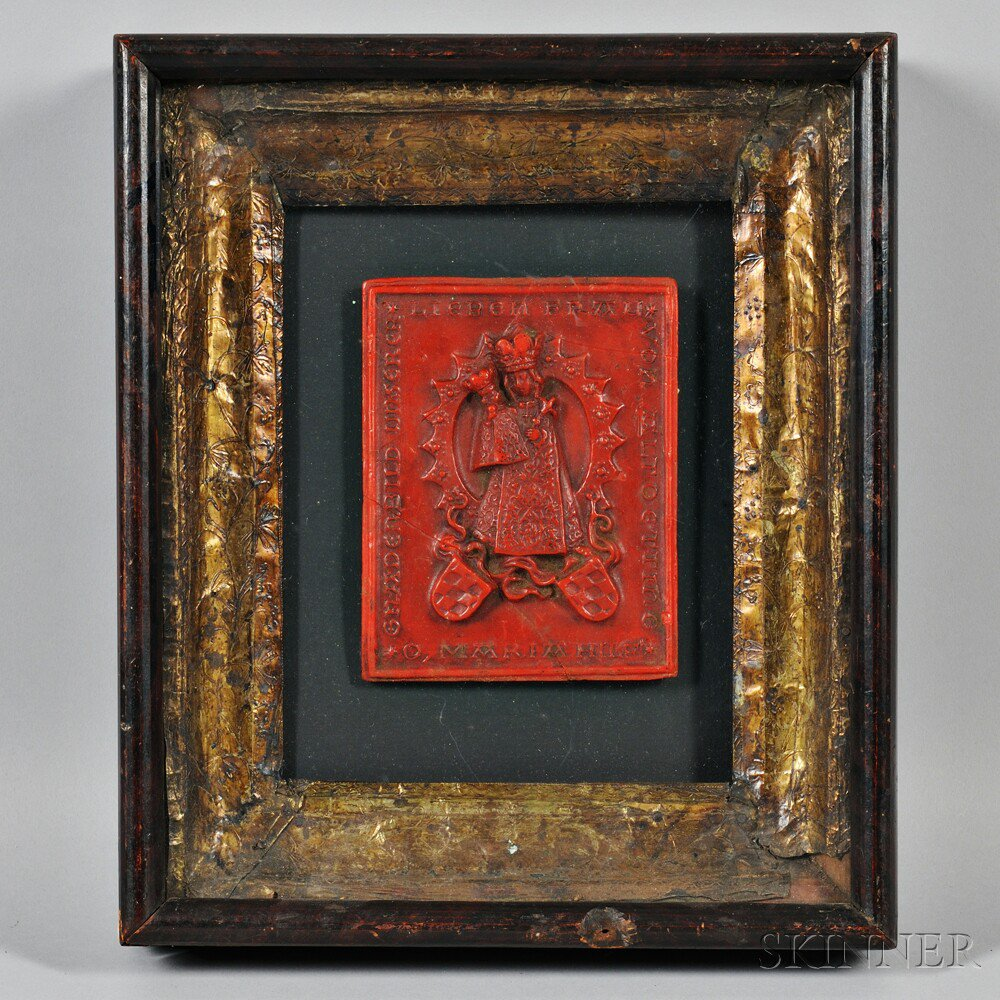 Virgin Mary Wax Relief Plaque Germany 18th century inscribed Gnadenbild