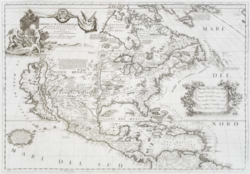 CORONELLI VICENZO MARIA America Settentrionale Engraved folding two sheet map