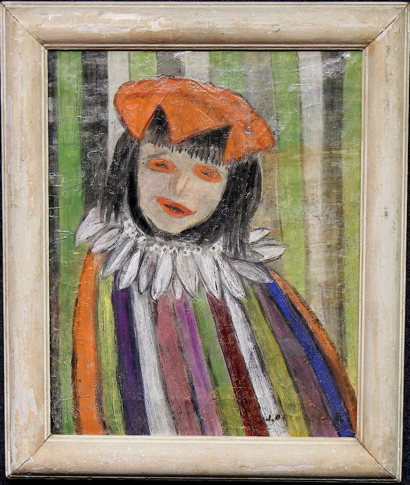 Signed American School Painting of a Harlequin Signed American School