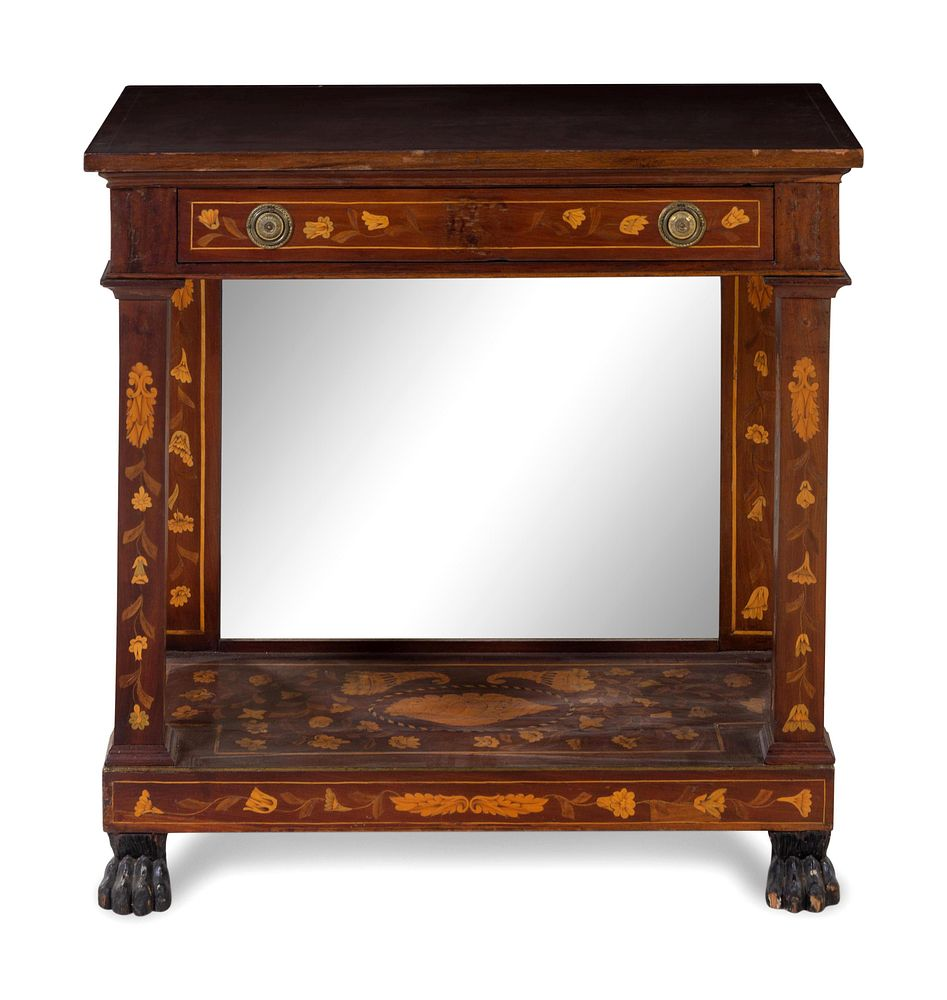 A Dutch Mahogany and Marquetry Mirrored Console Table A Dutch