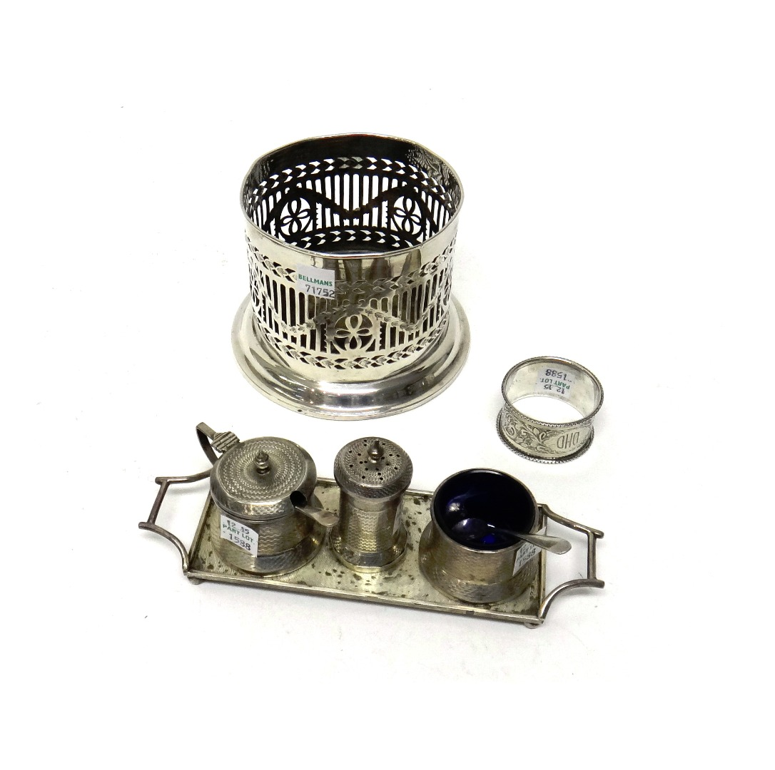 Silver and silver mounted wares comprising a bottle coaster with