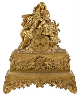 IMPORTANT FRENCH PHILHELLENIC THEMED CLOCK Dore Bronze Mantel Clock featuring