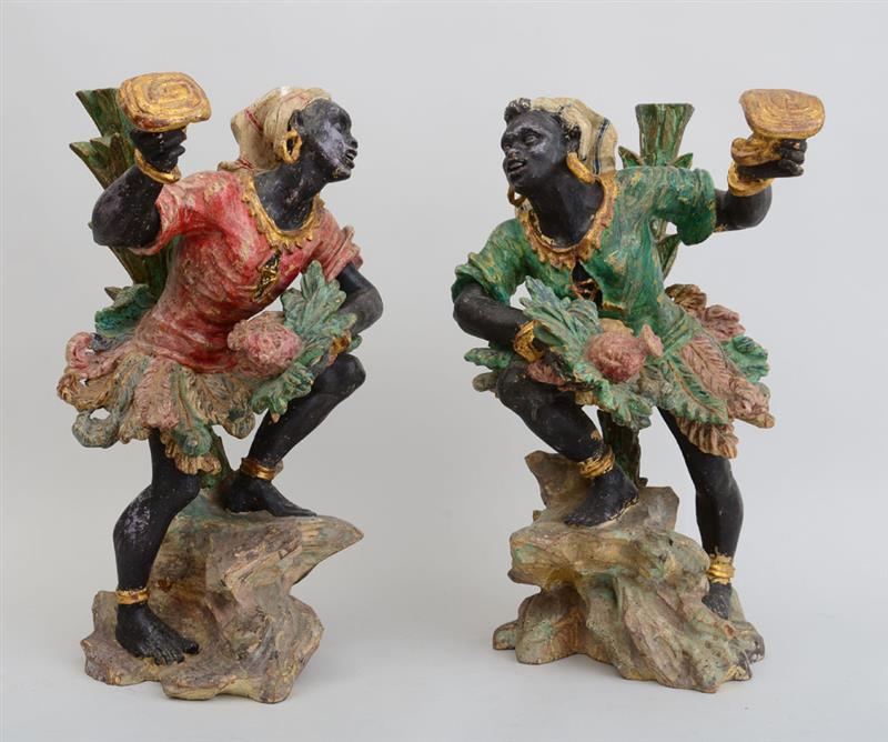 PAIR OF VENETIAN ROCOCO STYLE CARVED AND PAINTED WOOD BLACKMOOR