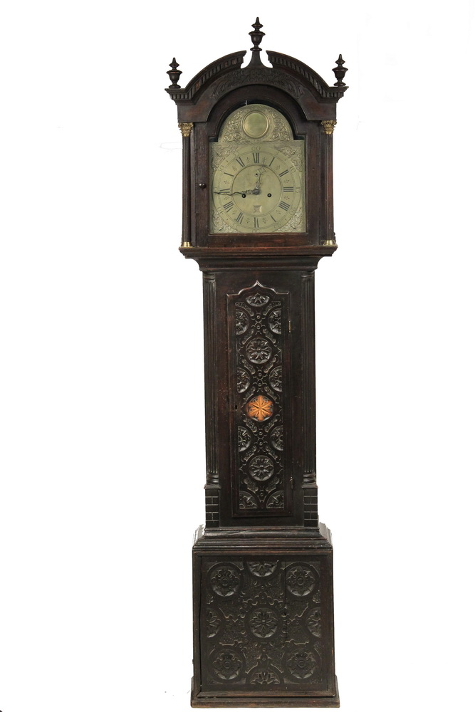 TALL CASE CLOCK English Fancy Carved Oak Case Clock bearing