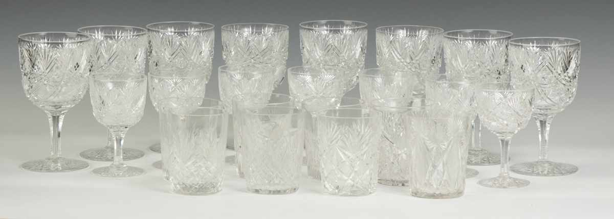 Cut Glass Stemware Tumblers together with Etched Glass Stemware Cut