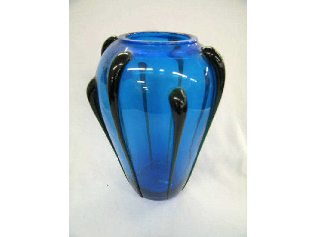Art Glass Vase French blue with applied green decoration