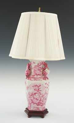 A Porcelain Lamp Decorated in Puce Apprx 25 3 4