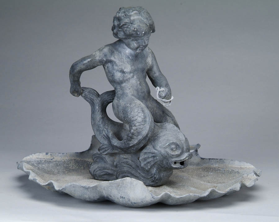 TWO PART LEAD FOUNTAIN Figural fountain has a mermaid type