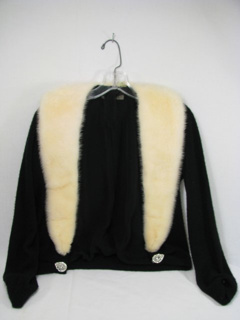 Vintage lined black wool sweater with detachable off white mink