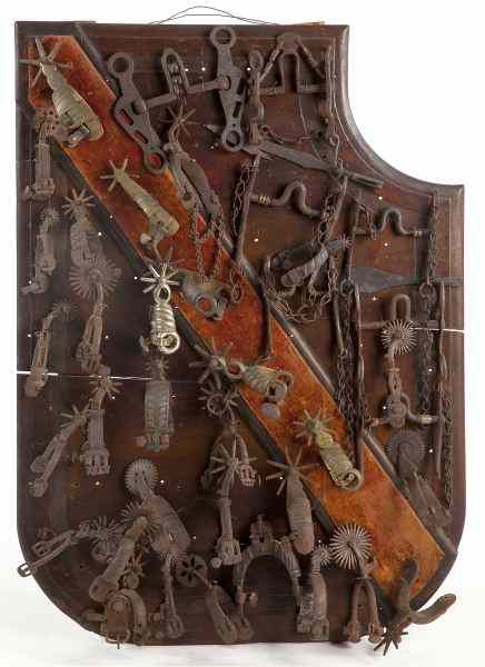 Shaped Panel of Antique Spanish Steel Bits Spursvarious ages 18th
