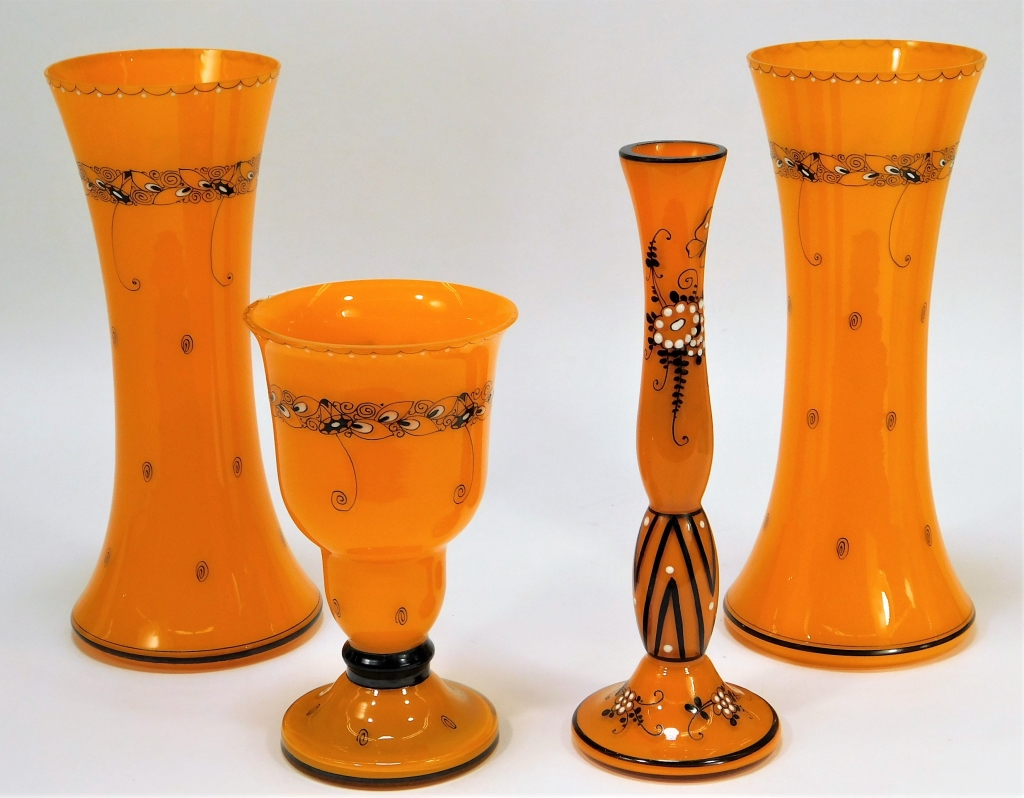 4 NOVY BOR STYLE BOHEMIAN CZECH ART GLASS VASES Bohemia