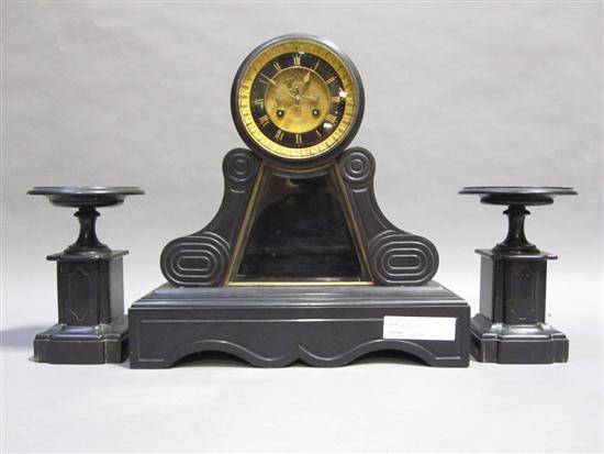 19TH C FRENCH GRAND TOUR CLOCK AND GARNITURE SET Black