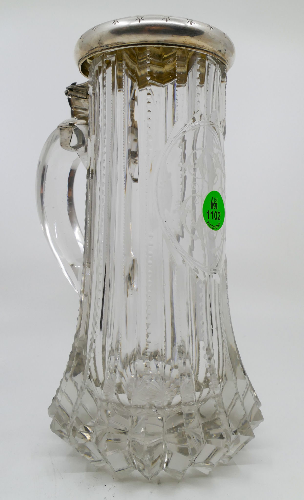 Antique Silver Mounted Cut Glass Tankard 8 5