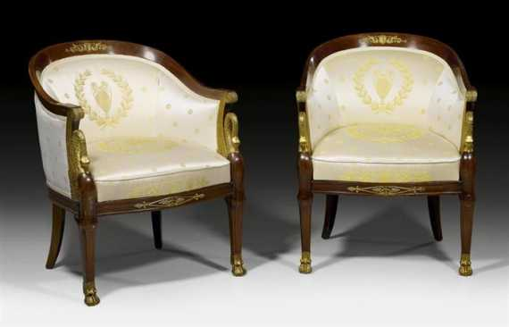 PAIR OF BERGERES WITH SWAN MOTIF Empire style probably Paris
