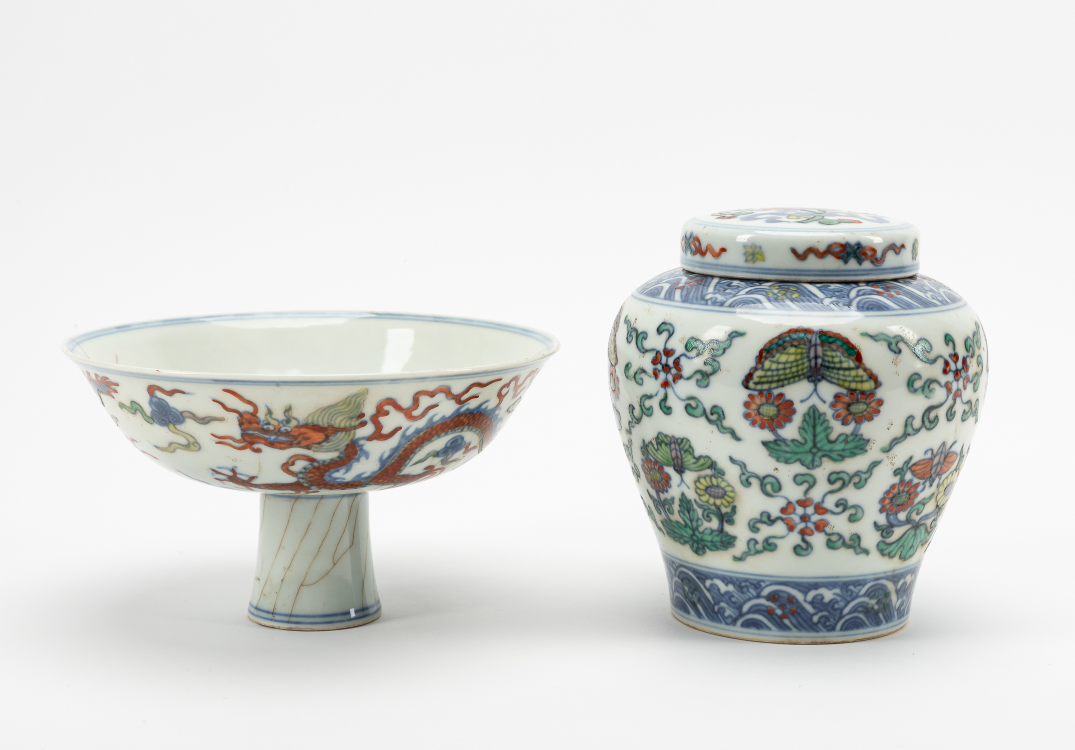 TWO CHINESE MING STYLE DOUCAI PORCELAIN ARTICLES Two Chinese Ming