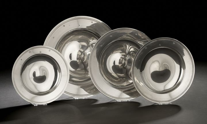 Set of Four English Sterling Silver Graduated Armada Dishes hallmarked