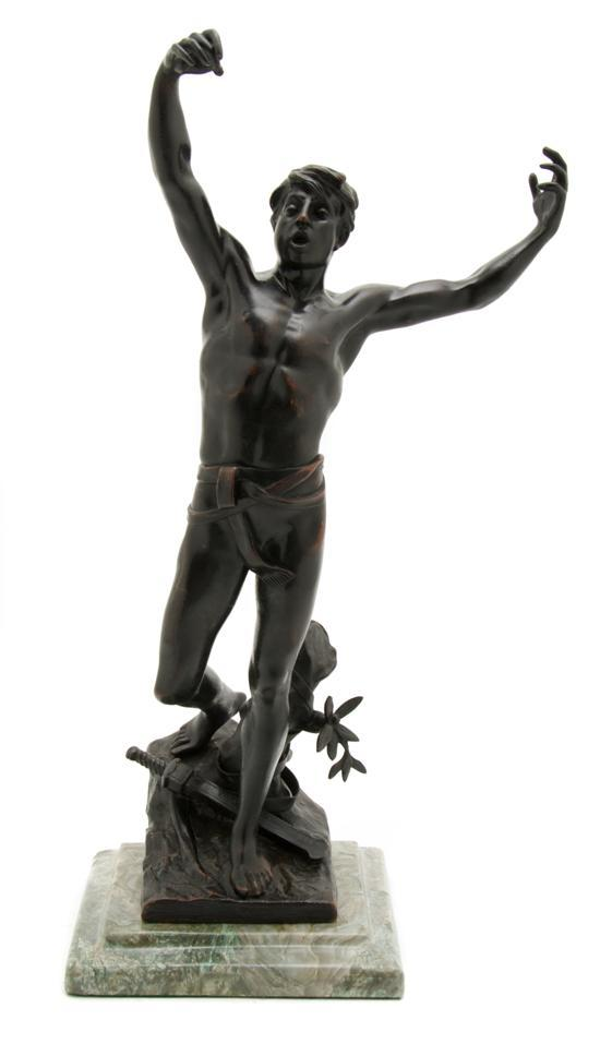 Bronze Sculpture of a Man depicted with outstretched arms above