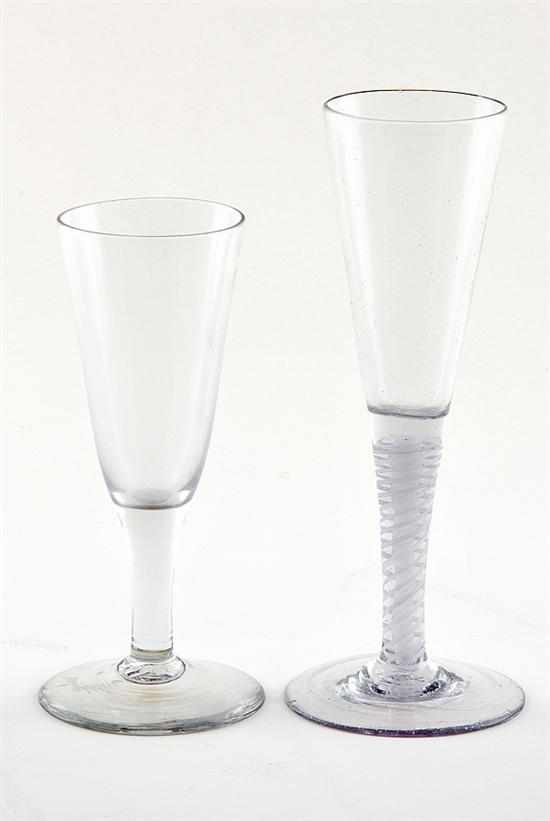 Rare Georgian opaque twist ratafia glasses circa 1750 70 round