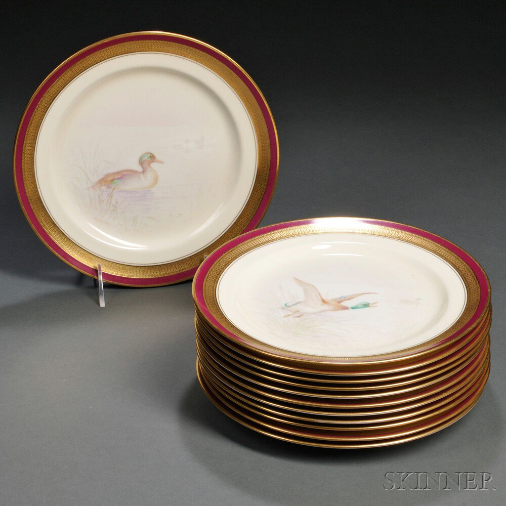 Twelve Lenox Hand painted Bird Plates New Jersey c 1900
