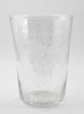 A Webb etched glass vase flaring cylindrical form with air