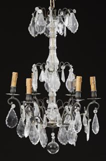French Six Light Patinated Spelter Louis XVI Style Chandelier early