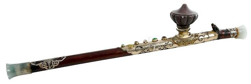 Chinese Opium Pipe with Jade Terminals probably late Qing dynasty