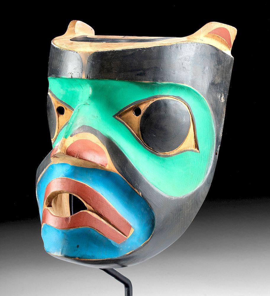 20th C Pacific Northwest Painted Wood Mask Native American Pacific