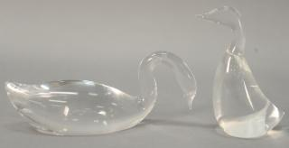 Steuben crystal glass swan and goose both signed Steuben swan