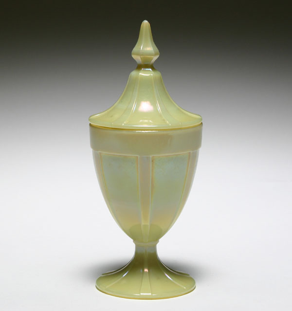 Northwood Custard opaque stretch glass half pound candy jar