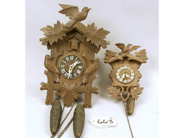 Box lot of 2 small Black Forest made cuckoo clocks